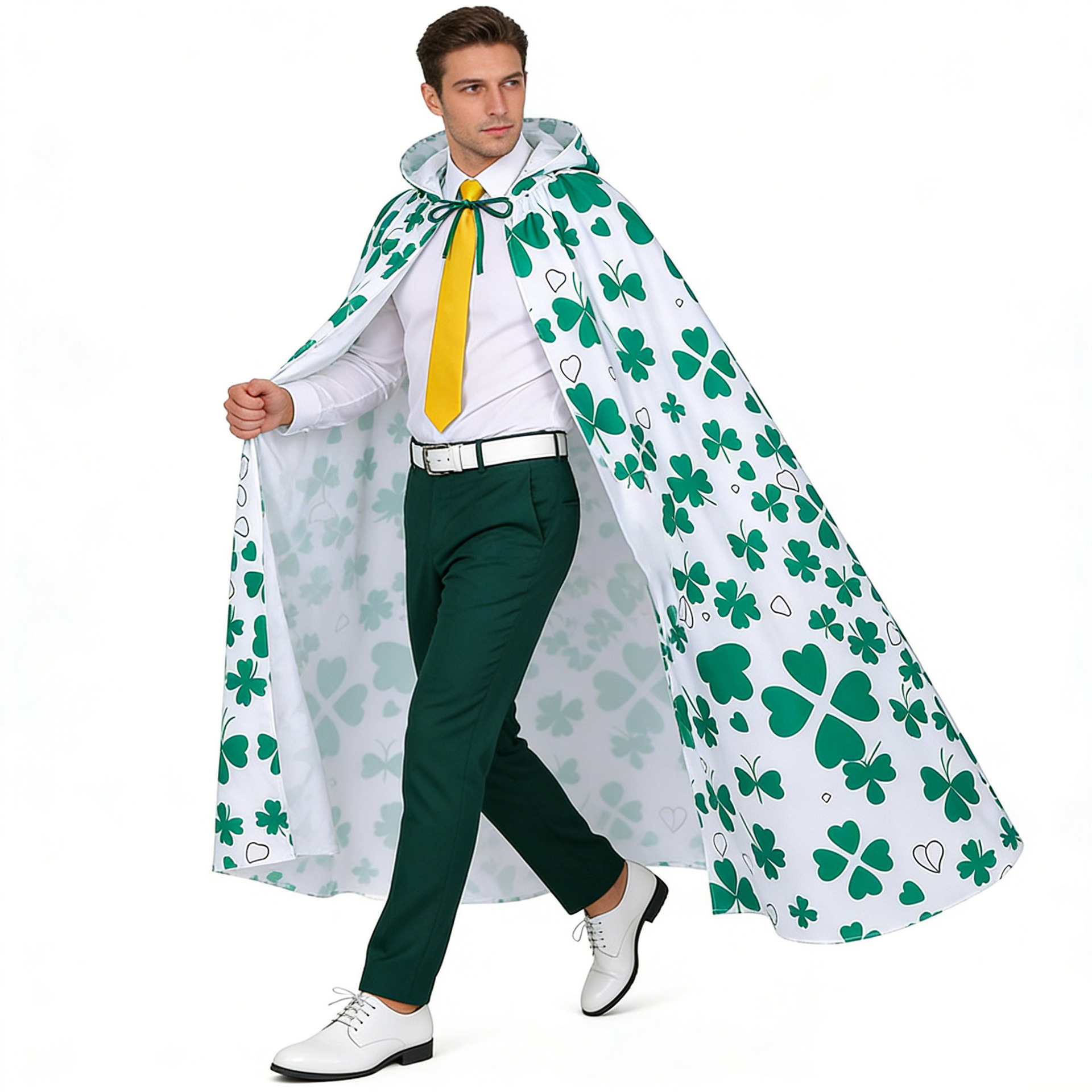 2026 New Arrival Unisex St. Patricks Day Hooded Cloak Shamrock Print Long Cape